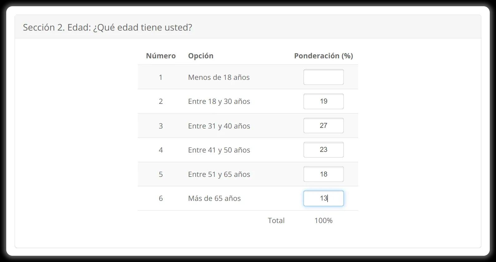 Ponderación de una muestra por edad