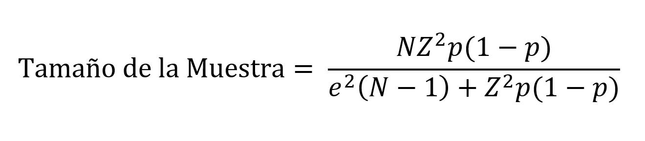 Fórmula para calcular el tamaño de la muestra de una población finita